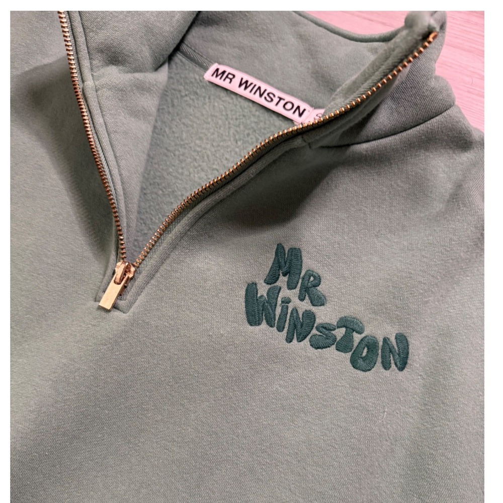 Mr Winston Sage Green Quarter Zip Sweatshirt Oversized Pullover Small - Picture 8 of 11